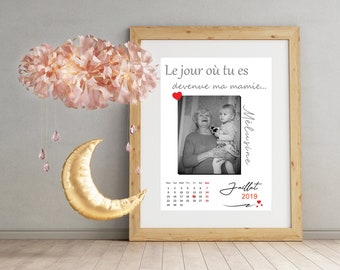 Affiche mamie, fête des grand mères, cadeau mamie, cadre mamie date de naissance personnalisé