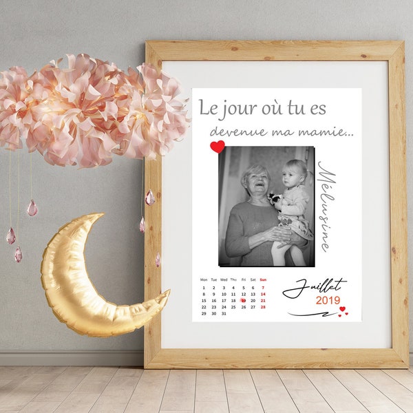 Affiche mamie, fête des grand mères, cadeau mamie, cadre mamie date de naissance personnalisé