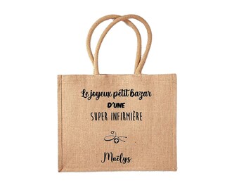 Cadeau infirmière, sac cabas infirmière, cadeau infirmière personnalisé, panier infirmière, sac toile de jute infirmière