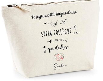 Pochette collègue, cadeau collègue de travail, trousse collègue personnalisée, super collègue, cadeau pot de départ collègue