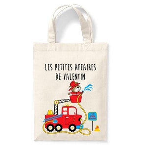 Petit tote bag enfant personnalisé 18x24cm, tote bag école maternelle, sac pour la crèche, sac à doudou, tote bag pompier
