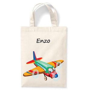 Petit tote bag enfant personnalisé 18x24cm, tote bag école maternelle, sac pour la crèche, sac à doudou, tote bag avion