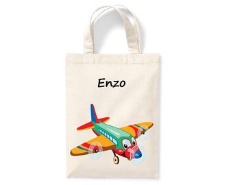 Petit tote bag enfant personnalisé 18x24cm, sac enfant prénom, tote bag école maternelle, sac crèche, sac à doudou, sac avion