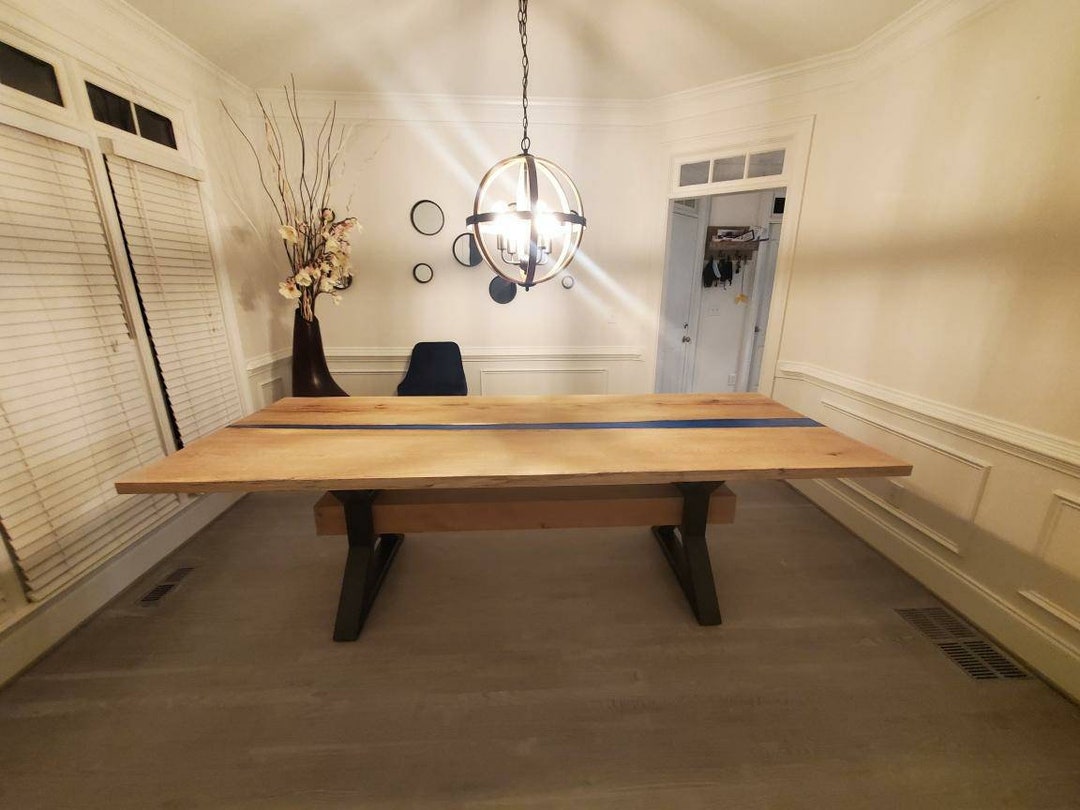 Custom Live Edge River Epoxy Resin Wood Plank Dining Table Coffee Table