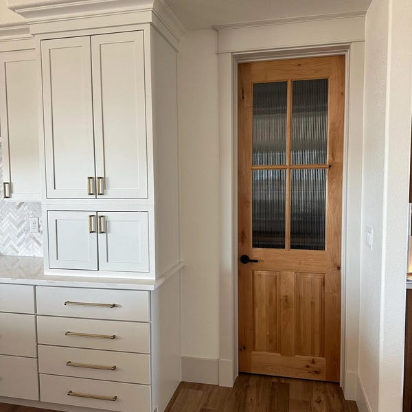 Solid Wood Pantry Door, Reeded Glass, Custom French Door