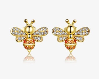 * hecho A Mano Reino Unido Bee Aretes en Plata de ley Aretes Rectángulo