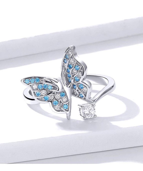 Butterfly Blue 925 Sterling Silver Adjustable Ring Butterfly - Etsy UK