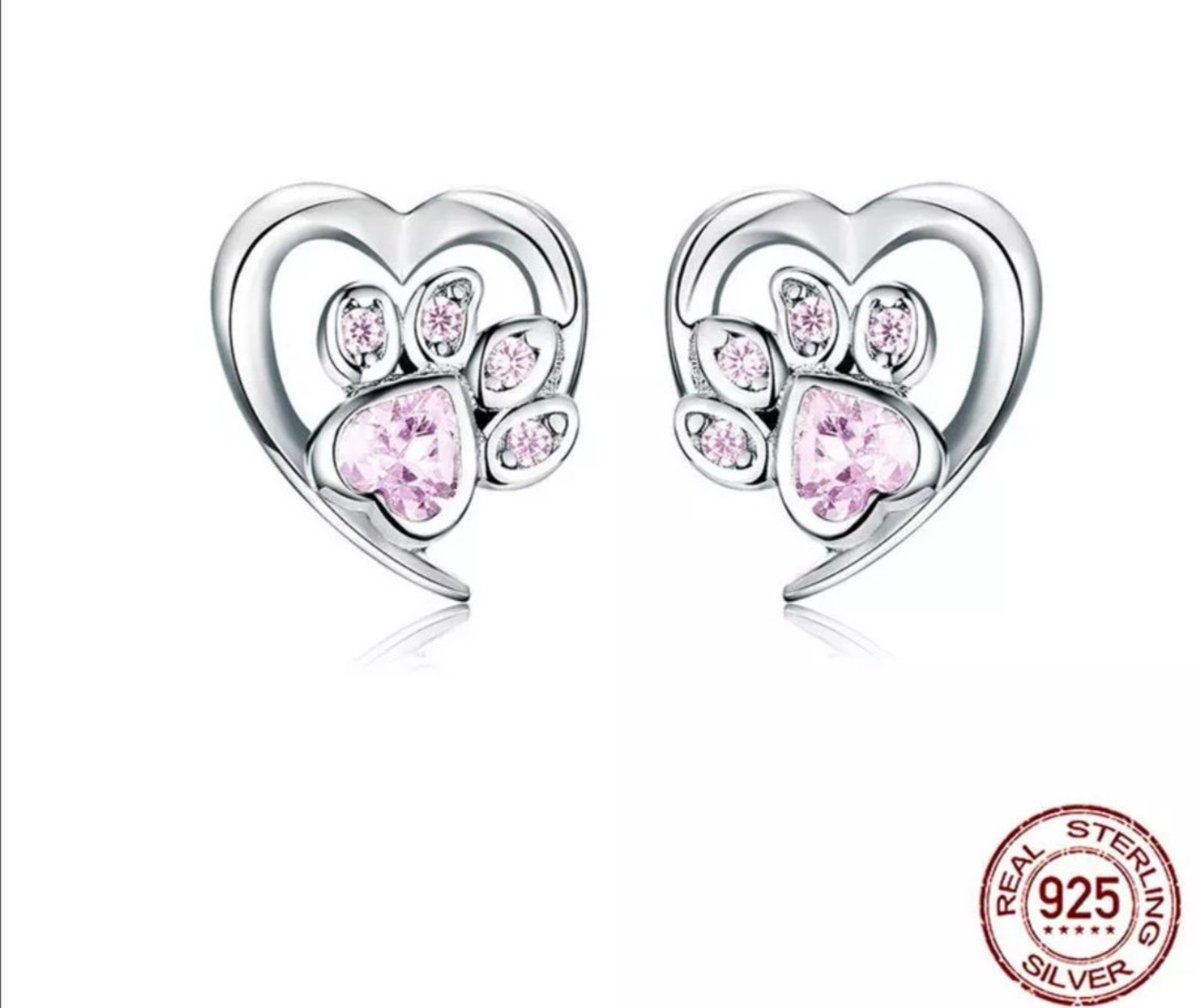Crystal Paw 925 Sterling Silver Earrings Dog Jewellery Etsy UK
