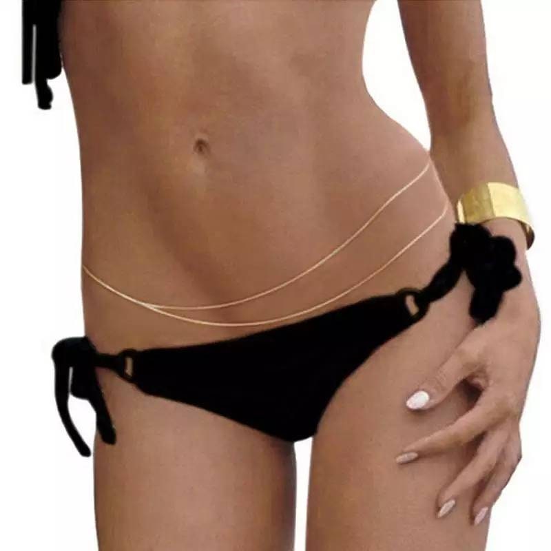 Gold Summer Rhinestone Multilayer Waist Chain Beach Bikini Bead Belly Waist Chain Sequin Waist Belly Chain Beaded Body Chain for Women Girls 