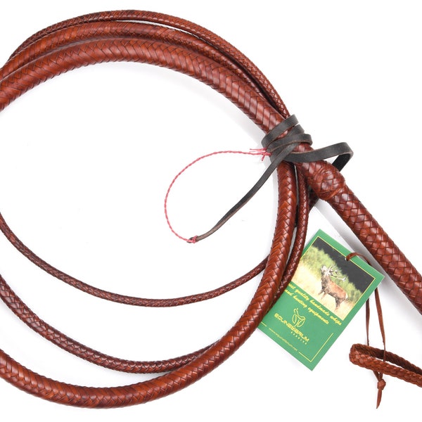 Kangaroo Hide Leather Bullwhip, 4ft to 12ft, 12 Plait Leather Bullwhip, Indiana Jones Styles