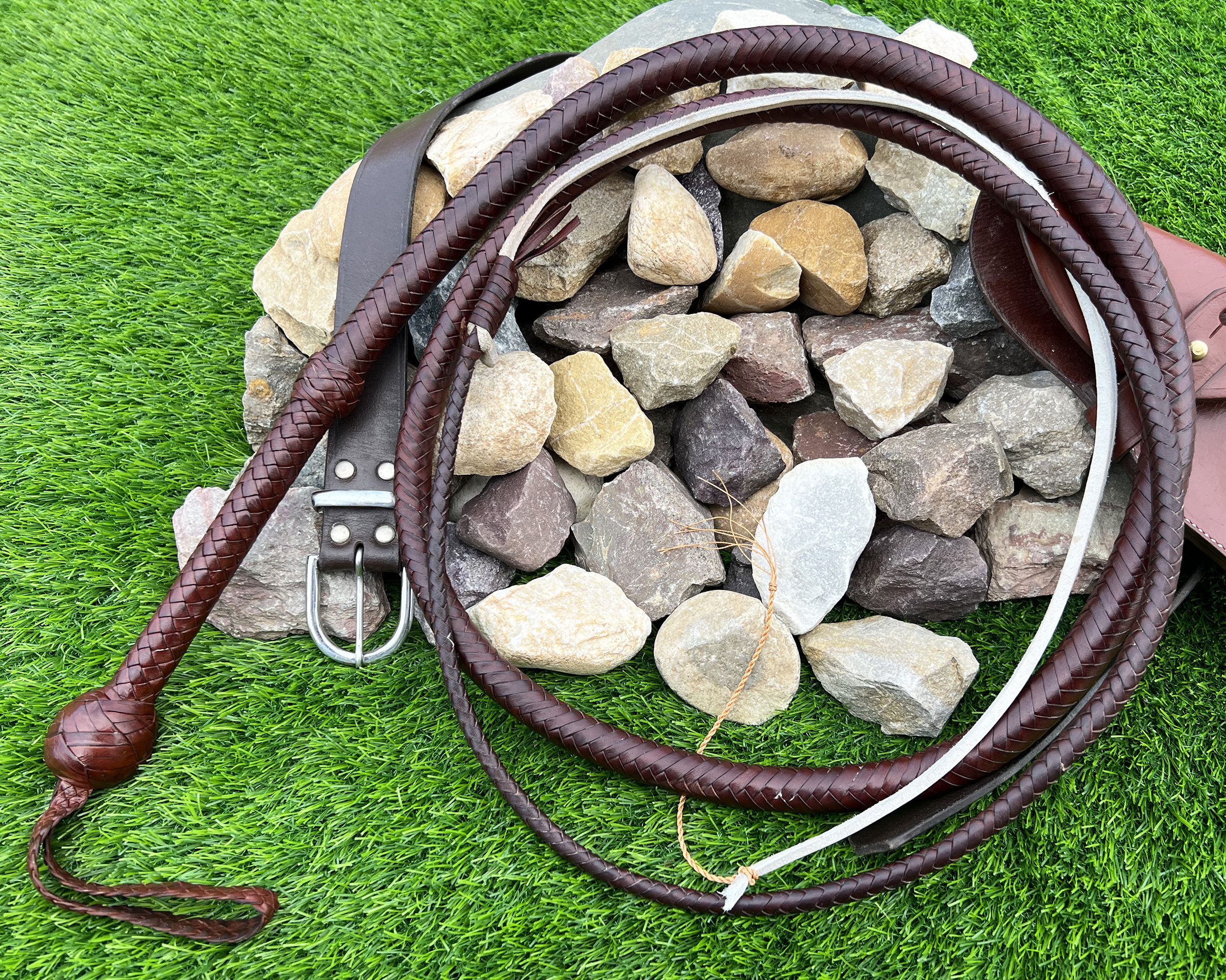 Whisky Kangaroo Hide Leather Bullwhip, 4ft to 12ft, 12/16 Plait Bullwhip Indiana Jones Styles, By Riaz Matelia Bullwhip
