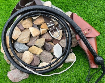 Black Kangaroo Hide Bullwhip, 4ft to 12ft, 12/16 Plait Bullwhip Indiana Jones Styles, By Riaz Matelia Bullwhip