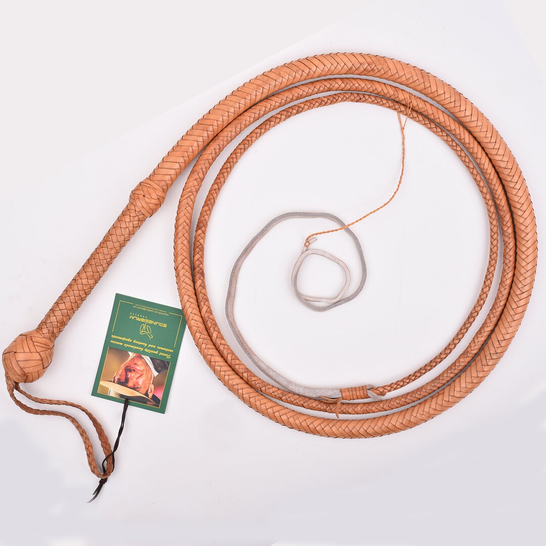 Indiana Jones Style 8 Foot 12 Plaits Bullwhip Real Genuine Cowhide Leather Bull Whip Red & Black Equestrian Bullwhip For Whip Cracking Sport