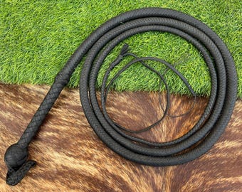 Nylon Bullwhip, Black: Indiana Jones Style, Size 4ft-12ft with 8" Handle Size