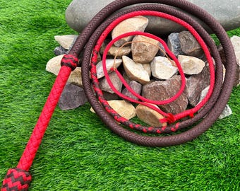 Nylon Bullwhip, Red and Brown: Australian Style, Size 4ft-12ft with 10" handle size