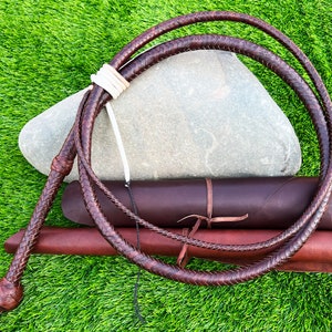 Handmade Brandy Goat Leather Bullwhip: Indiana Jones Style