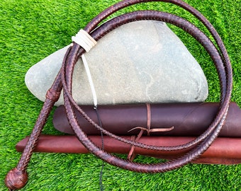 Brandy Goat Leather Bullwhip M/O Veg Tanned Goat Leather, Indiana Jones Raiders Style Bullwhip, By Riaz Matelia Bullwhip