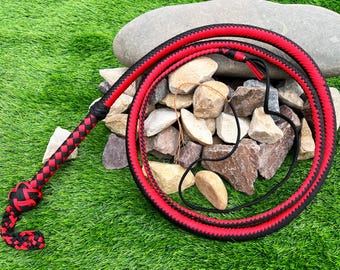 Red/Black Nylon Shot Loaded Bullwhip, Australian Style Bullwhip, Indiana Jones Style Bullwhip (Waxed/Unwaxed) by Riaz Matelia Bullwhip