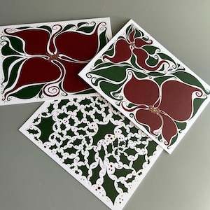 Bundle of Three, Hand Embellished Art Greeting Cards - 5x7 - Three Holiday Themed Blank Cards - Art by Christine Duncan