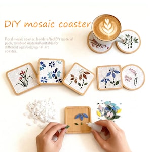DIY Mosaic Coaster Kit Colourful Floral Tile Craft Set