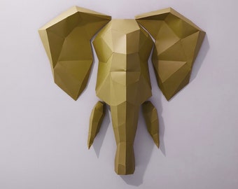 Elephant head 55cm, 3D Paper Model Template, PDF, Wall decor, DIY, Papercraft 3D, Pepakura, Low Poly, Elegant, Unique Gift, Paper sculpture