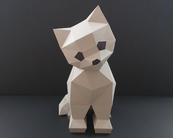 Modèle papercraft en forme de chaton, PDF, modèle 3D de chat en papier, Décoration d'intérieur, Créations artisanales, Créations en papier 3D, Pepakura, Low poly, Sculpture en papier, Animal