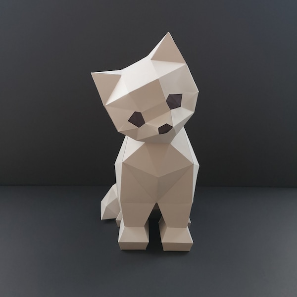 Kätzchen Papierkunst Vorlage, PDF, 3D Papiermodell Katze, Wohndeko, DIY Papiermodell, Pepakura, Low Poly, Papierskulptur, Tier
