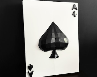 Ace of Spades, 3D Paper Model Template PDF, Wall decor, DIY, Papercraft 3D, Pepakura, Low Poly, Poker, Cards, Game, Unique Gift