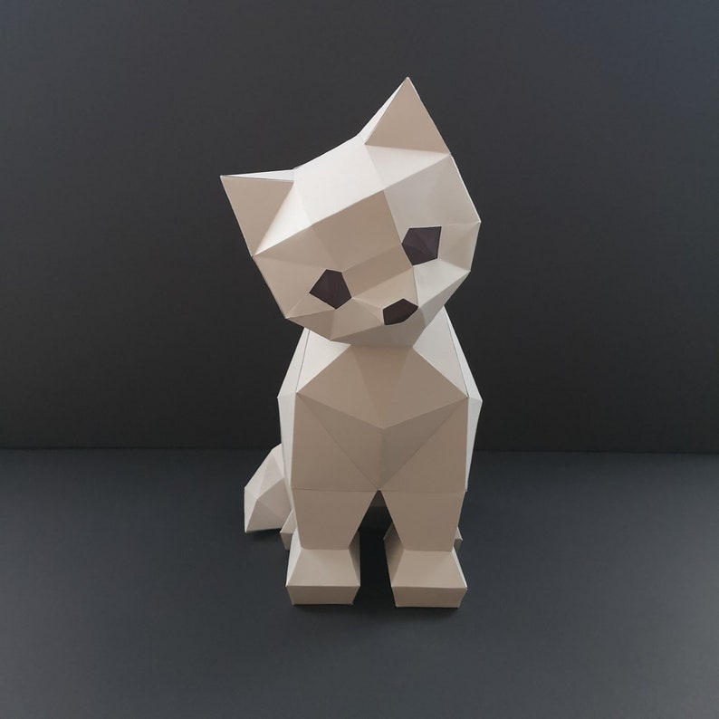 Kitten Papercraft Template, PDF, 3D Paper Model Cat, Home Decor, DIY craft, Papercraft 3D, Pepakura, Low Poly, Paper Sculpture, Animal image 1