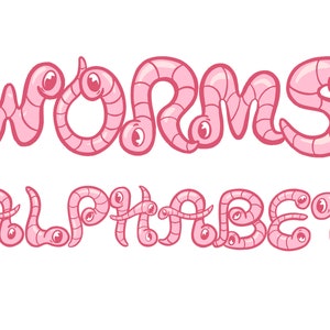 Rosa Worm Snake Fonte Letra Alfabeto ABC Cartoon PNG para ilustração infantil