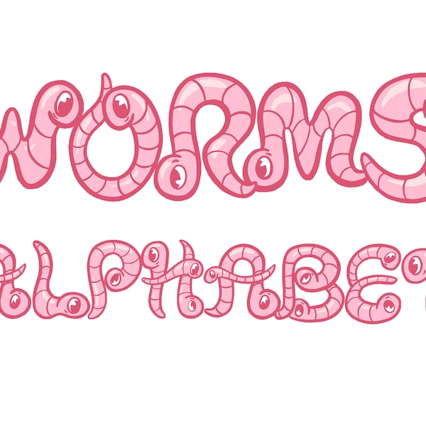 Pink Worm Snake Font Letter Alphabet ABC Cartoon PNG For Children's Illustration