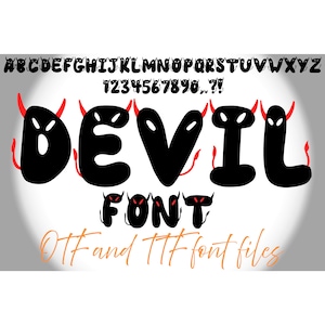 Devil Horns Typeface Lettering ABC Text Font Halloween OTF Illustration