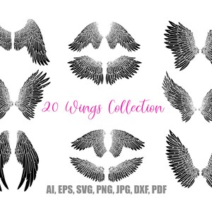 20 Black Bird Feather Angel Wings Illustration Collection Clip Art Download Festive SVG PNG