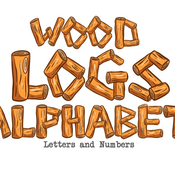 Wood Log Tree Woodland Font Letter Alphabet ABC Cartoon PNG For Children's Illustration