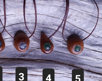 Juniper Wood & Blue Onyx Pendant: Greek Island Carved Charm