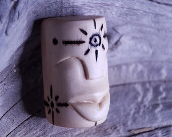 Hand-Carved arbutus Wood Pendant, nature spirit with woodburning design of sun and stars