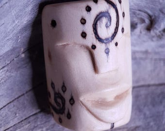 Hand-Carved arbutus Wood Pendant, nature spirit with woodburning design of spirals