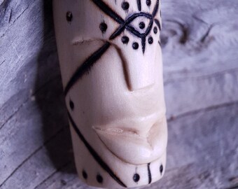 Hand-Carved arbutus Wood Pendant, nature spirit with woodburning design of third eye