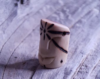 Hand-Carved arbutus Wood Pendant, nature spirit with woodburning design of star