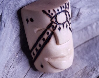 Hand-Carved arbutus Wood Pendant, forest spirit with woodburning design of third eye