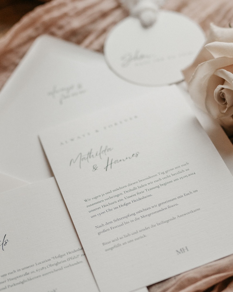 Invitation mariage design MATHILDA / élégant / simple / papeterie de mariage / imprimé sur papier de lin de haute qualité image 4