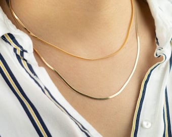Snake Necklace/ Gold Chain Necklace/ Gold Plated/ Herringbone Choker Necklace/ Chain Necklace/ Flat Snake/ Gift for her/ NILE