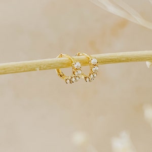 Pearl Huggie Hoops/ Dainty Pearl Hoop Earrings/ Bridesmaids Jewelry/ Opalejewellery