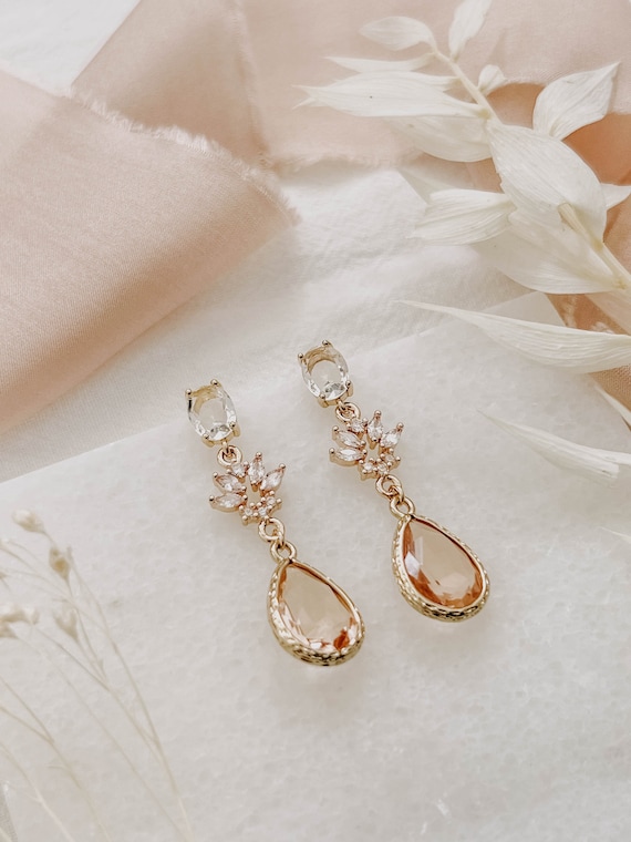 Bridesmaids Earrings Short Stud Earrings Pink Teardrop Earrings
