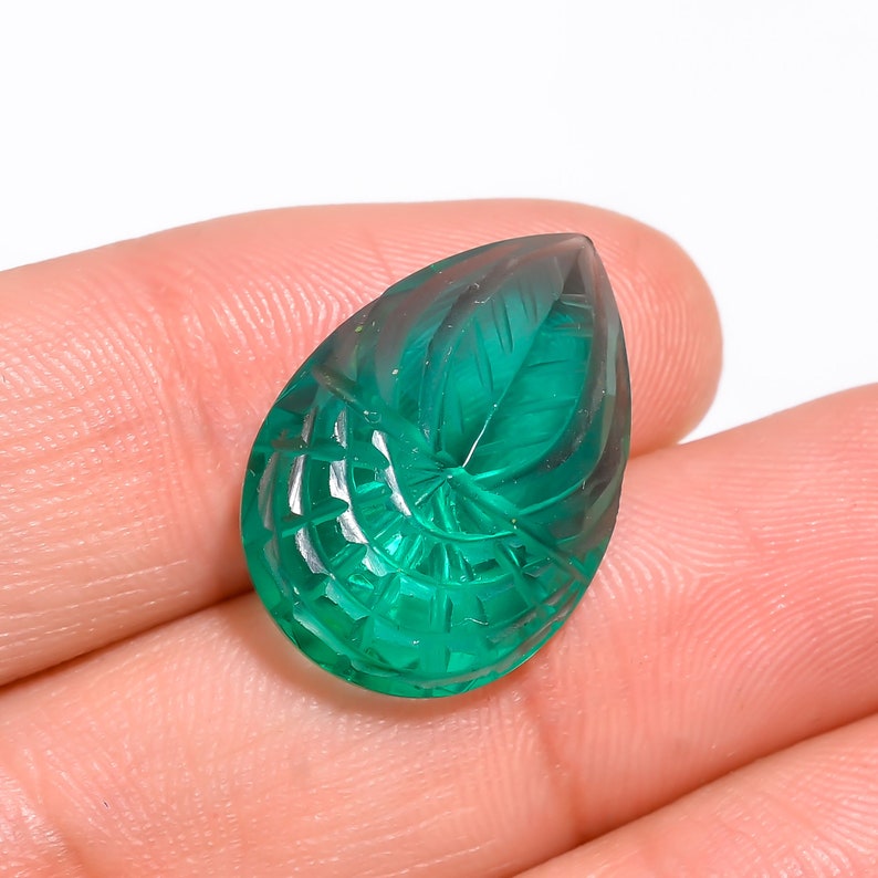 13.85 Ct Attractive Top Grade Quality Lab-Created Green Emerald Pear Shape Carved Loose Gemstone For Making Jewelry 20X15X9 mm M-1484
