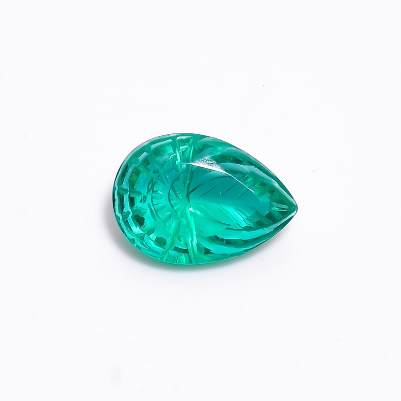 13.85 Ct Attractive Top Grade Quality Lab-Created Green Emerald Pear Shape Carved Loose Gemstone For Making Jewelry 20X15X9 mm M-1484