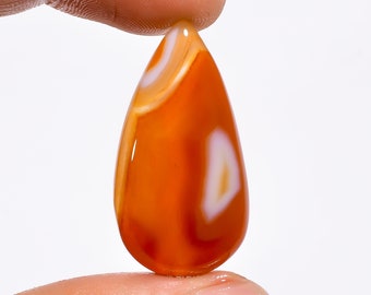 28 Ct. Top Grade Quality 100% Natural Orange Botswana Agate Pear Shape Cabochon Loose Gemstone For Making Jewelry 34X18X6 mm M-4138