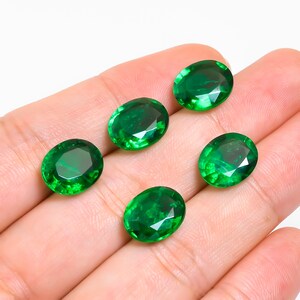 Terrific Top Grade Quality Lab Created Emerald Oval Shape Cut Stone Loose Gemstone 5 Pcs For Making Jewelry 21 Ct. 12X10X5 mm M-783