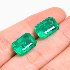 Wonderful Top Grade Quality Lab Created Emerald Radiant Shape Cut Stone Loose Gemstone Pair For Making Earrings 14 Ct. 14X10X8 mm M-760