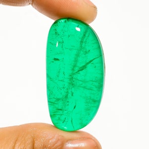 Superb Top Grade Quality 100% Natural Green Emerald Doublet Quartz Fancy Shape Cabochon Gemstone For Making Jewelry 48 Ct. 38X19X8 mm M-2173
